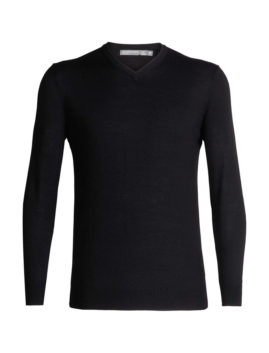 Men\'s Icebreaker Merino Shearer V Neck Sweaters Black | CA 1726YXFU